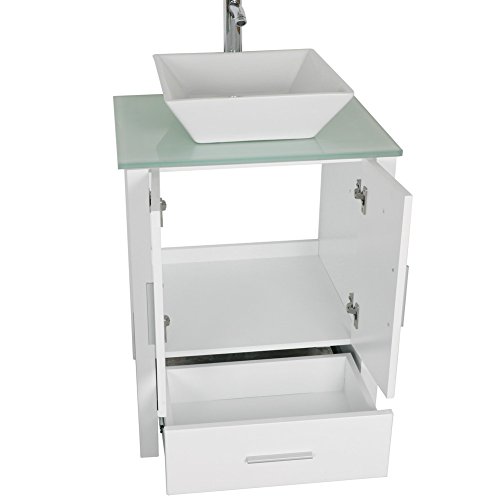 Homecart 72" Double Sink Bathroom Vanity Cabinet Combo Glass Top White Wood w/ 2 Basin Faucets Mirrors and Drains