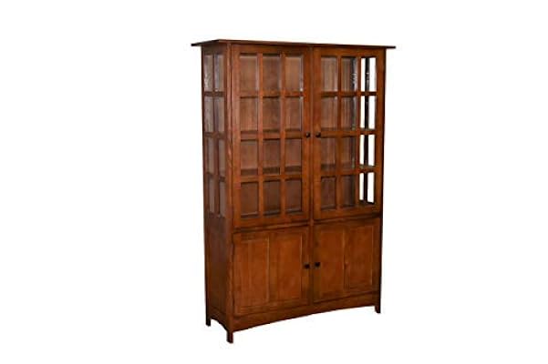 Crafters and Weavers Mission Solid Oak China Cabinet - Golden Brown
