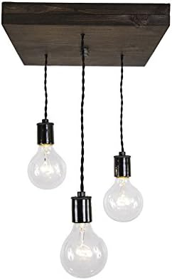 West Ninth Vintage Old Elm Wood Multi Pendant Farmhouse Chandelier | 3 Sockets Without Cages