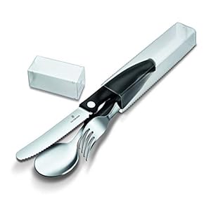 Victorinox Classic Juego de 3 cubiertos compuesto por cuchillo, tenedor y cuchara, apto para el lavavajillas, fabricado en acero inoxidable y de color negro