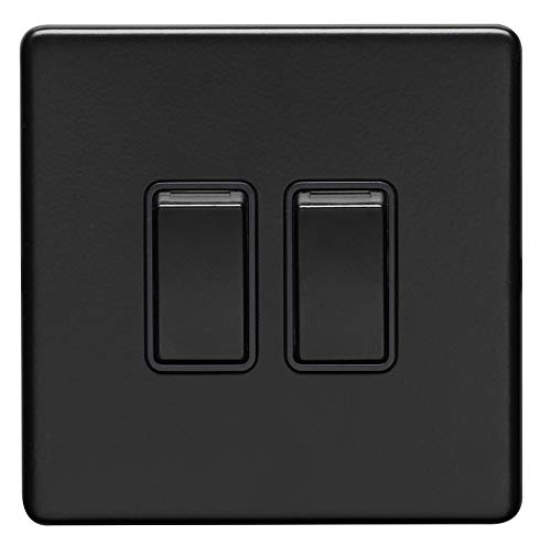 2 Gang 10Amp 2Way Switch Flat Concealed Matt Black Plate Black Rockers