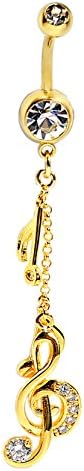 Tiffinys Jewelry Stainless Steel Phonetic Symbol Body Piercing Navel Dangle Belly Button Ring Created with Natural Zircon (Gold)