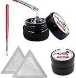 QIMYAR 2 Bottles Nail Art Adhesive Builder Glue Super Sticky With 2 Bags Mini Diamond Shining DIY Rhinestones Gems And 2 Pcs White Triangular Plate Trays & 2 Pcs Painting Pen