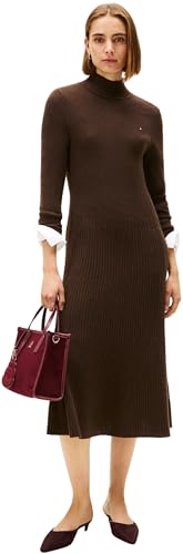 Tommy Hilfiger Vestido Tipo Jersey Soft Mujer Soft Wool hasta Las Rodillas, MarrĂłn (Dark Coffee), XXS