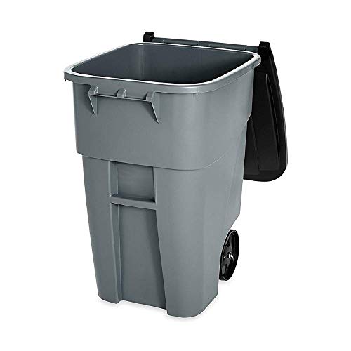Rollout Trash Can Cart Indoor Heavy Duty Waste Bin 50 Gal Garbage Container with Lid Wheatherproof Sturdy Easy Maneuverability Garage Yard Waste Management & eBook by BADA Shop