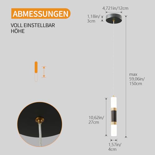 ZYBWL Modern LED Pendant Light Black Gold Height Adjustable Small Pendant Lamp Mini Lamp For Dining Room Living Room Bedroom Bar Kitchen Living Room(3-Pack)