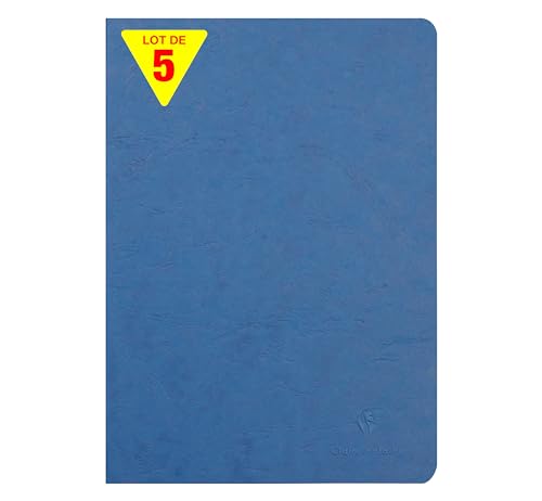Clairefontaine 733064CPack Age Bag Collection Pack of 5 Blue Stapled Notebooks A4 21x29,7 96 Lined Pages w/ Margin - White Paper 90g Glossy Card Covers Leather