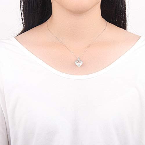Sterling Silver Guardian Angel Wings Heart Pearl Cage Pendant For Women - S925