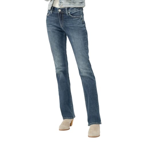 Silver Jeans Co. Women's Elyse Mid Rise Comfot Fit Slim Bootcut Jeans, Med Wash…