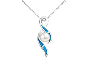 925 Sterling Silver Pendant, Decorated with Freshwater Pearl and Lab-Created Opal