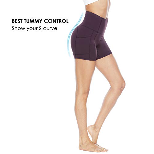 PERSIT Women's High Waist Workout Yoga Shorts with Side & Inner Pockets, Non See-Through Tummy Control Athletic Shorts - Image 4