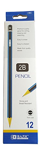 Pencil and Accessories Bundle with 10 Items: 2 Boxes Bazic 2B Pencils, 2 Packages Bazic Pink Erasers and 6 Bazic Zipper Pouches