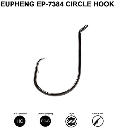 Eupheng EP-7384 Sports Circle High Carbon Steel Forged M (Marine) Black Nickel Plated Fishing Hooks Sizes 2# to 10/0# Optional 20PCS 50 PCS 70PCS 100PCS 120 PCS Great Value Pack