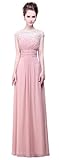 Bislu Cap Sleeve Lace Neckline Ruched Bust Prom Evening Gown Bridesmaid Dress