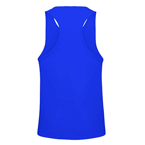 SSYUNO Men's New Summer Round Neck Sports Vest Cotton Printed I-Shaped Training Tank Top Blue - Thumbnail 5