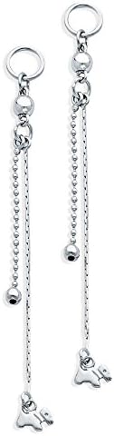 Sterling Silver Dangle Earrings with Dog Motif and Snake Chain