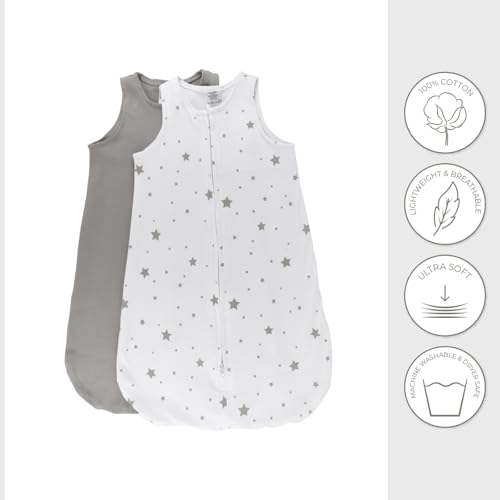 Baby Wearable Blanket - Baby Sleep Sack 100% Cotton - Sleep Sack 3-6 Months - Comfy Soft Lightweight, 2-Pack Set Gender Neutral Grey
