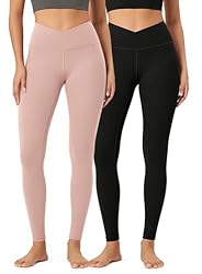 ODODOS 2 Pack Buttery Soft Cross Waist Leggings for