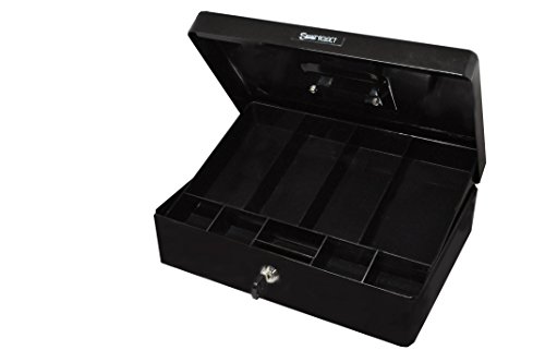 PM Company SecurIT Cash Lock Box, 9-Compartment Removable Tray, 12-1/8 x 8-3/4 x 3-3/4 Inch, Black (04804) - Thumbnail 2