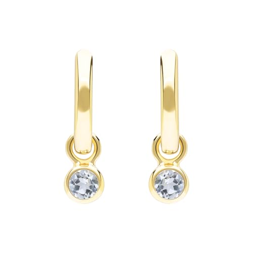 Ivy Gems 9ct Yellow Gold 3mm Aquamarine Hoop Earrings