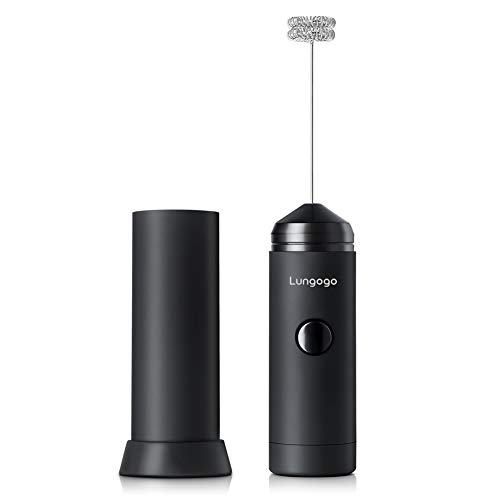 Lungogo Electric Milk Frother Handheld Battery Operated Portable Drink Mixer With Stand For Cappuccino Latte Coffee Double Spring Stainless Steelhead Milk Foamer In Kitchen Camping Hiking(Black)