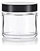 JUVITUS Clear Thick Glass Straight Sided Jar - 2 oz / 60 ml (3 pack) Airtight Smell Proof BPA Free Lids