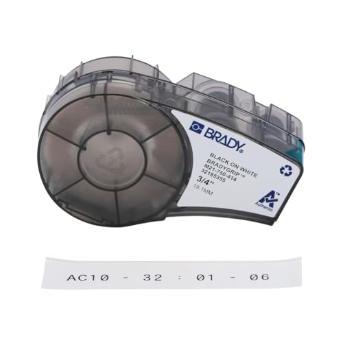 Brady Print-on Hook Material BradyGrip™ for M210 & M211 Printers – Reusable Polyester Labels for Wire and Cable Labelling – Black on White (12.70 mm x 6.40 m) – M21-750-414