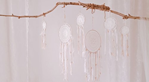 image for HiPlus 4 PCS BOHO Handmade White Feather Native Macrame Dream Catchers
