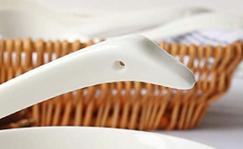 LeBlue 1-Pack Asian Chinese Reusable Dishwasher Microwave Safe 10.6" Big Henry Serving Soup Spoons Ladle, White Bone China Porcelain Ceramics