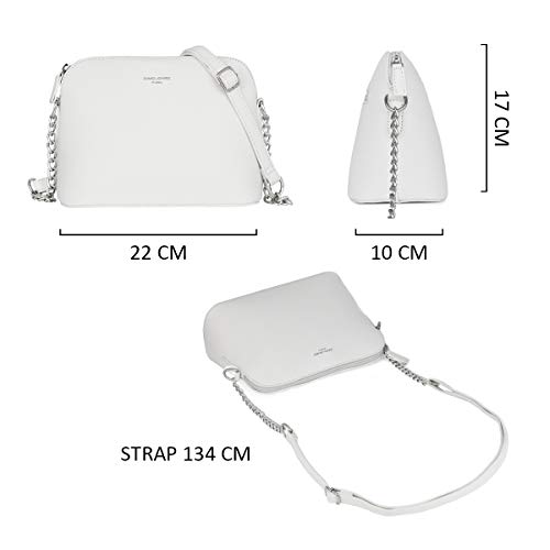 David Jones - Small Shoulder Bag for Women Chain – PU Leather Messenger Crossbody Bag – Clutch Bag Evening Clutch Bag Fashion – Shopping Travel Bag – White