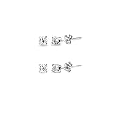 Sterling Silver Cubic Zirconia Round 2mm Tiny Unisex Stud Earrings, Set of 2 Pairs
