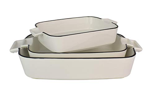 Le Regalo HW1243 3-Piece Vintage Baking Dish Set, Oven, Dishwasher, Freezer Safe, 14x8.5x2.5, Off-White