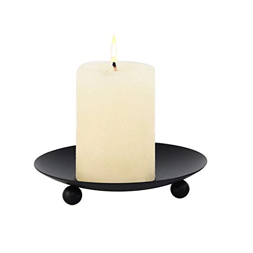 Tee Vee Iron Candle Plate Candle Holder Jewelry Storage Tray Iron Pillar Pedestal Candle Stand (2, Black)