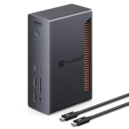 UGREEN Revodok Max Thunderbolt 5 Docking Station USB C 13 in 1 120Gbps Multi Schermo Dock Thunderbolt 5 con 4*TBT5 Multi USB 3.2 RJ45 2.5GbE Lettore di Schede SD TF 4.0 Jack 3.5mm Carica 140W Max