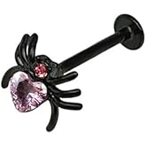 Vintage Spider Cartilage Labret Stud Earring for Women Men Stainless Steel Crystal Pink CZ Love Heart Tragus Monroe Helix Studs Lip Nose Ring Punk Body Piercing Jewelry Gifts Halloween Holiday 16G