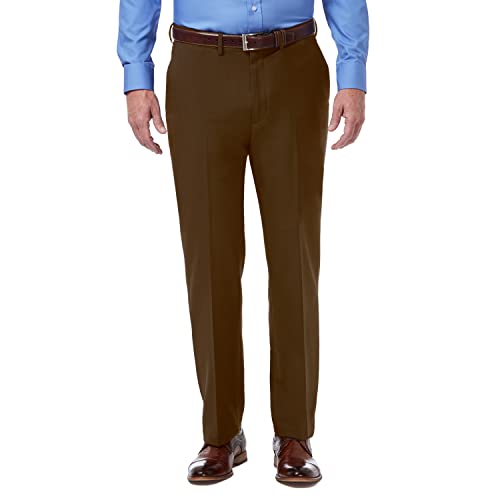 Haggar Men's Premium Comfort Classic Fit Flat Front Expandable Waist Pant, Mocha, 44Wx30L