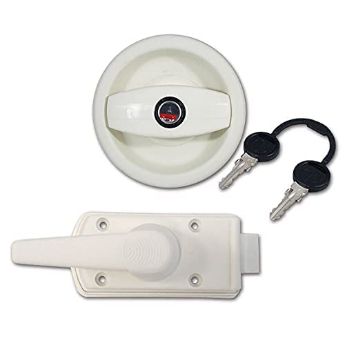White Pearl Lock with Handle for Caravan Door with Left Opening + Barrel & Keys