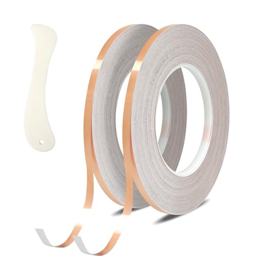 Copper Foil Tape, Conductive Copper Tape 0.2Inch x164FT, Copper Tape Conductive Adhesive for Stained Glass Supplies, Guitar and EMI Shielding, Electrical Repairs,2pack