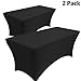 Melaluxe 2 Pack Rectangular Stretch Table Cover, Fitted Spandex Tablecloth for Standard Folding Tables (6FT, Black)