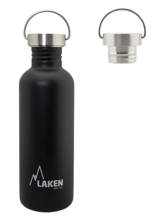 LAKEN Unisex - Adult Heavy Duty Stainless Steel Bottle 1 Litre Black with Vintage Lid 1