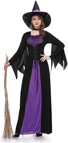 black witch dress amazon Amazon.com: KatchOn Gothic Witch Costume - Black Witch Dress with Collar  Choker and Skull for Women