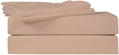 Just Linen 540 Thread Count 100% Cotton Sateen, Solid Blush Color, Queen Bedding Sheet Set with Deep Pocketed Fitted Sheets