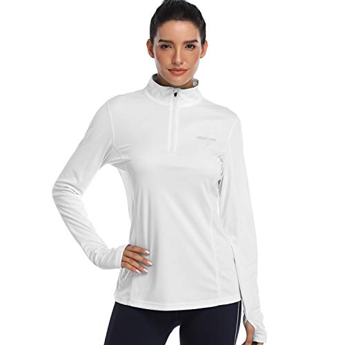 HISKYWIN Womens UPF 50+ Sun Protection Tops Long Sleeve Half-Zip Thumb Hole Outdoor Performance Workout Shirt HF806 White S