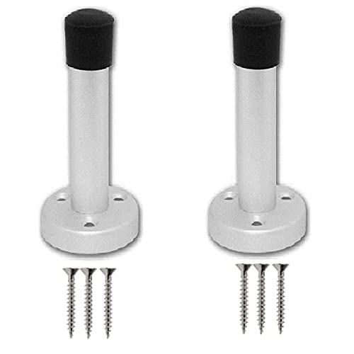 TERF® Aluminium Door Stopper Wall Mounted 63mm Doorstop Projection Wall Mounted Door Stopper Including Fixing Screw - Pack of 2