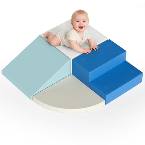 FVBADE Indoor Crawl and Climb Foam Play Set, 4-Piece Colourful Foam Climbing Blocks for Toddlers 1-3, Climb and Crawl Activity Playset, Soft Play Equipment Crawling and Sliding