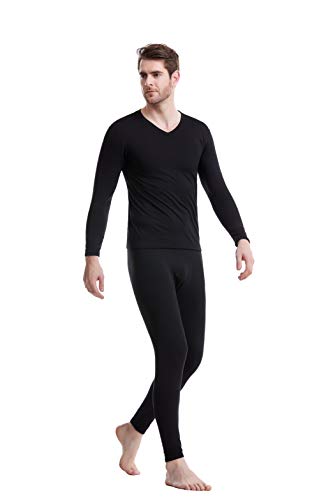 Thermal Underwear for Men Fleece Lined Thermals Men\'s Base Layer Long John Set Gifts Black L