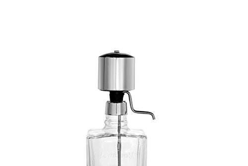 Liquor Decanter Bar Set with Chrome Pump Dispensers and Acrylic Tray, Contemporary Font
