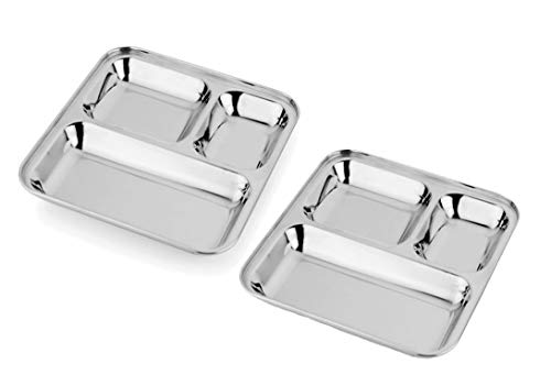 ecozoi Extra Large Premium Stainless Steel Dinner Plates - Set of 2 | Sustainable Eco Friendly Dinnerware Set for Kids and Adults Meal Prep | Camping Accessories, Camping Gear, Camping Cookware