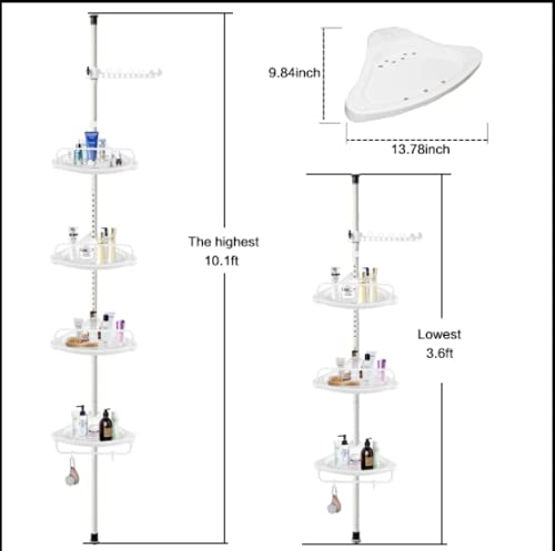 Shower Caddy,4 Tier Bathroom Baskets Corner Shower Caddy Tension Pole Storage Rack Organizer,Height Adjustable Among 3.6Ft to 10.1Ft