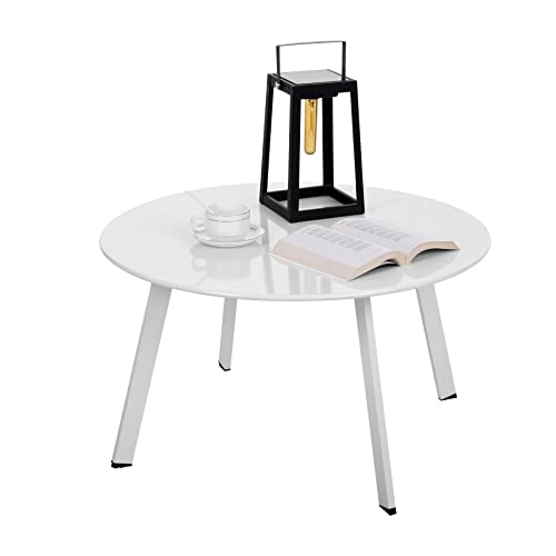 Fokebel Beistelltisch Metall, Garten Beistelltisch Rund, Sofatisch Kaffeetisch & Couchtish mit Verstellbarer Tischbeine (Weiß, Ø 70 x 40H cm)…